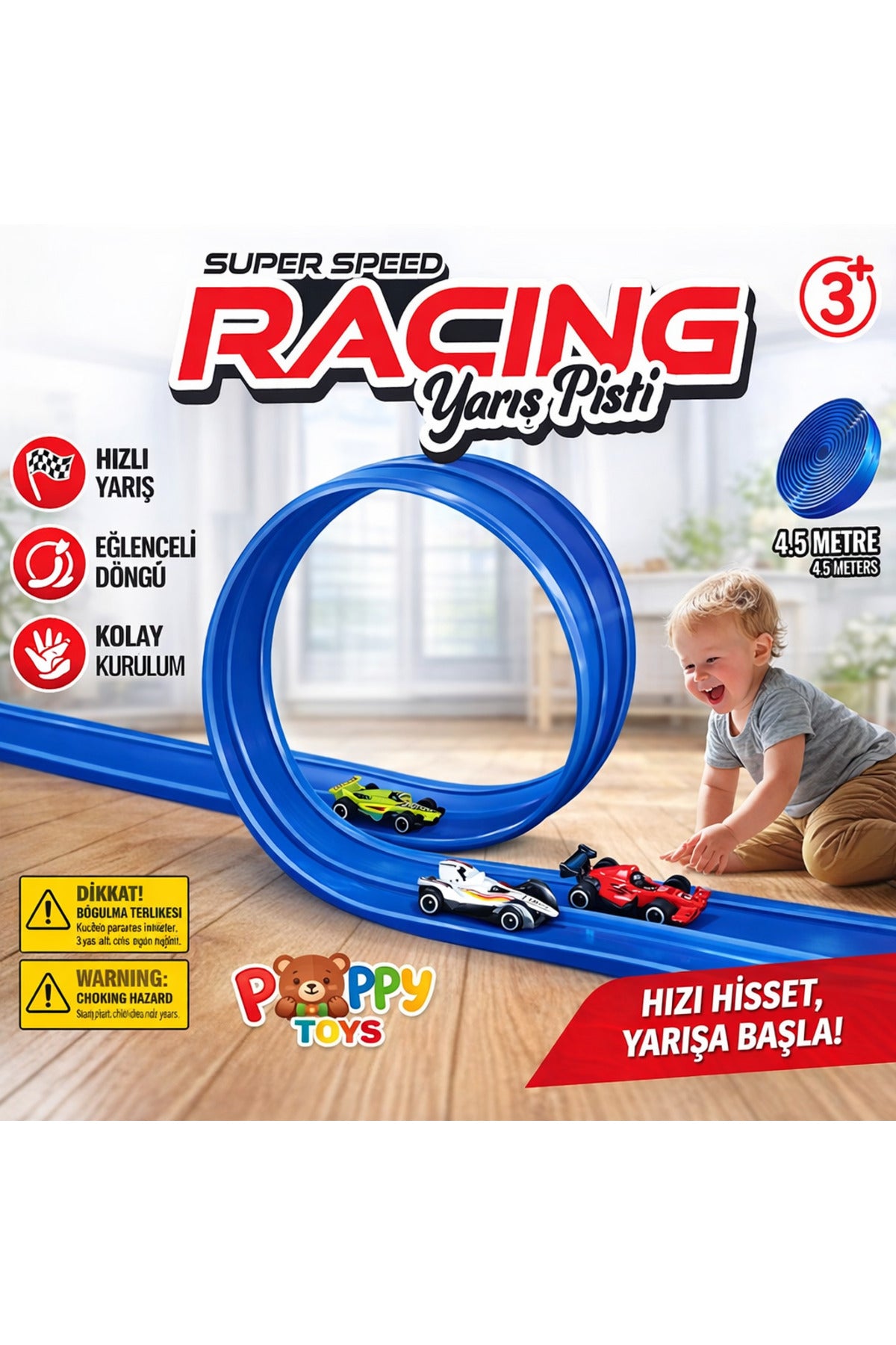 Esnek Yarış-Araba Pisti Kıvrılabilir Mavi Renk 4.5 Mt - Flex track