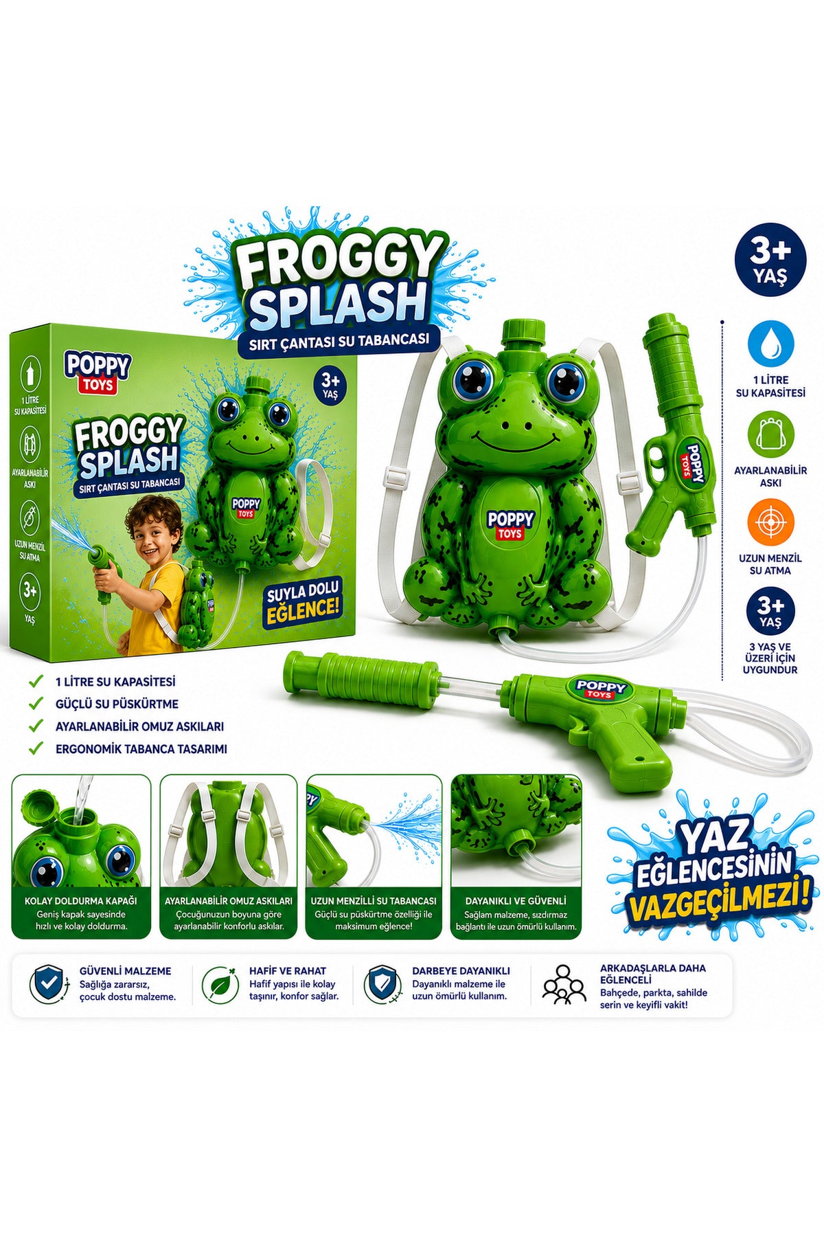Froggy Splash Su Çantası 1000ML - Su Tabancası Çantalı Oyuncak