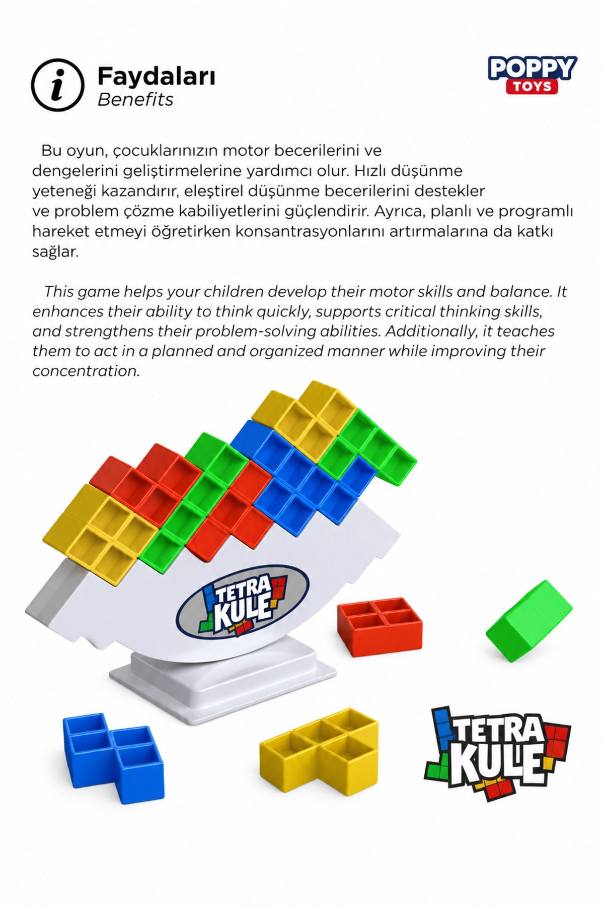 Tetra Kule Denge Oyuncağı Eğitici Kutu Oyuncak Tetris Kule Tetra Tower