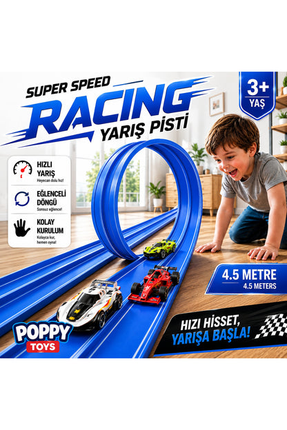 Esnek Yarış-Araba Pisti Kıvrılabilir Mavi Renk 4.5 Mt - Flex track