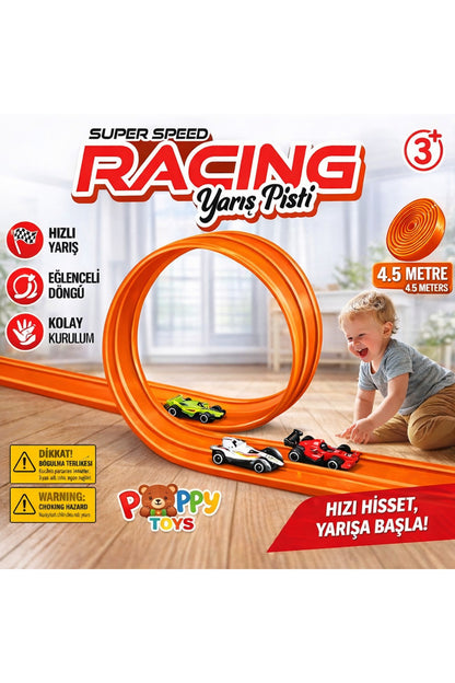 Track Turuncu Renk Esnek Yarış-Aksiyon Pisti 4.5 Mt - Kıvrılabilir Flex track