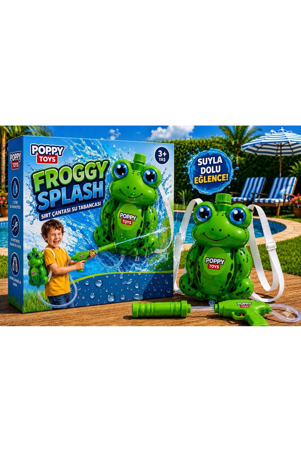 Froggy Splash Su Çantası 1000ML - Su Tabancası Çantalı Oyuncak